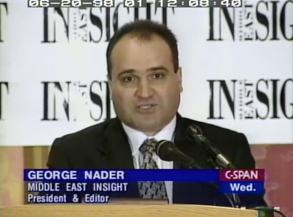 This 1998 file frame from video provided by C-SPAN shows George Nader, then-president and editor of Middle East Insight