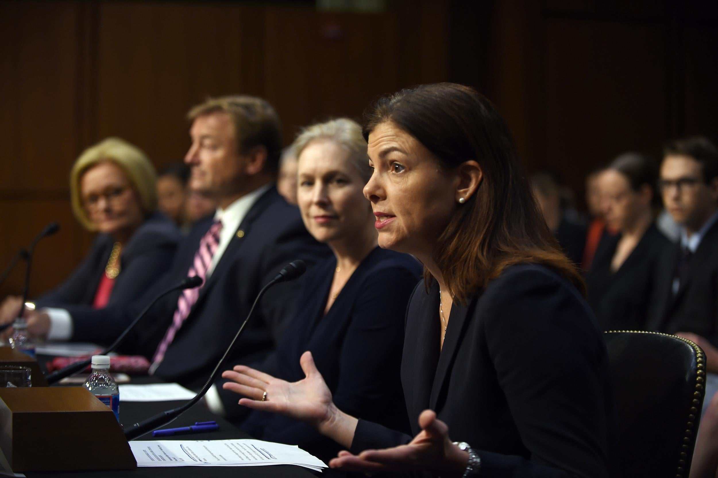 Senator Kelly Ayotte testifies during a hearing of the Senate Committee, 19 April 2015. to reauthorise the Higher Education Act to combat campus sexual assault. (Astrid Riecken/Getty Images)