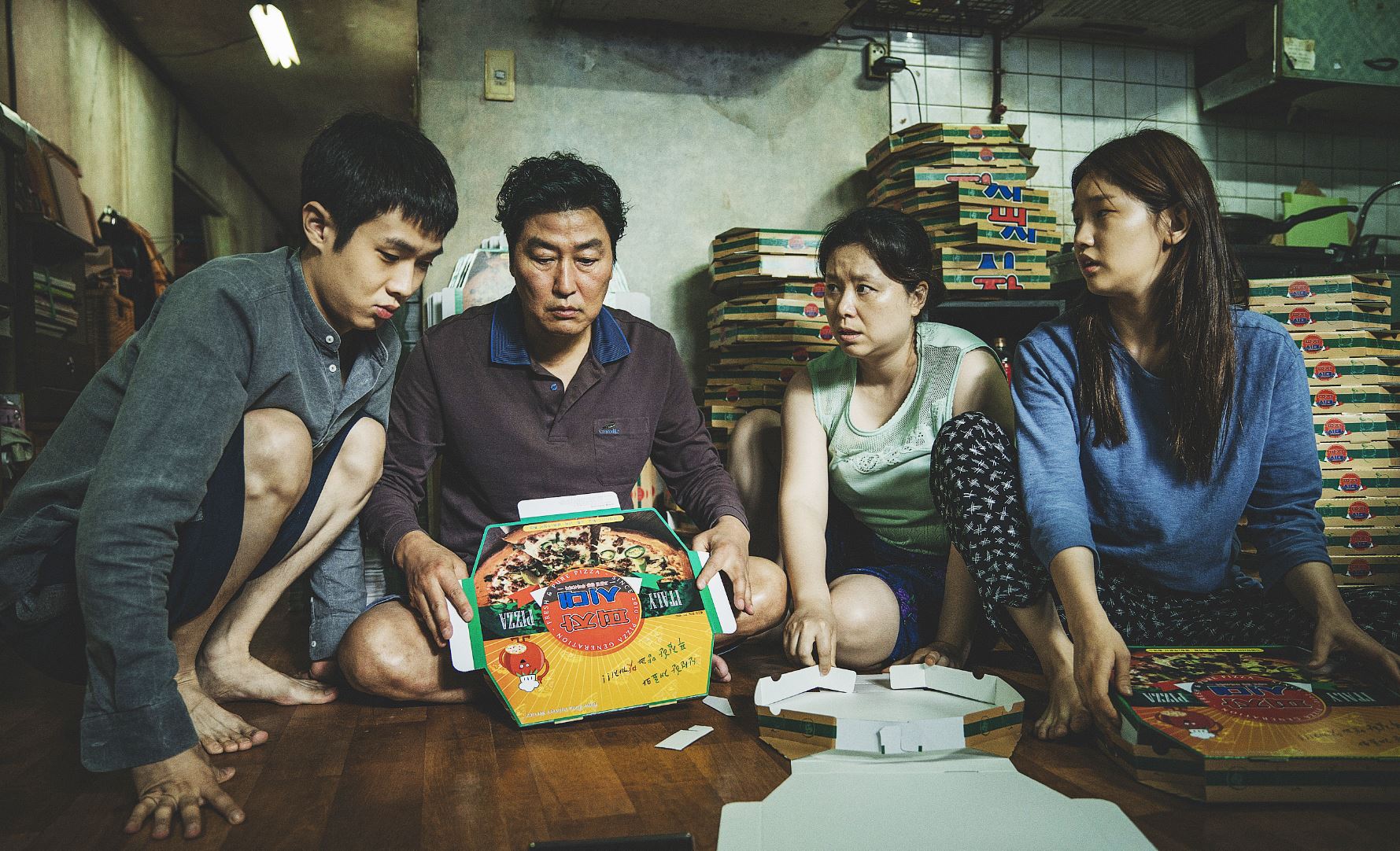 The Kim family who work for the wealthy Park family in Bong Joon-ho’s film ‘Parasite’