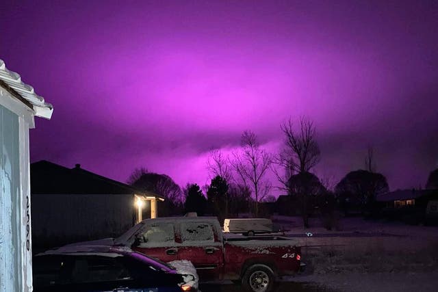The sky glowed purple over Snowflake, Arizona, due to ultraviolet lights on a medical marijuana farm