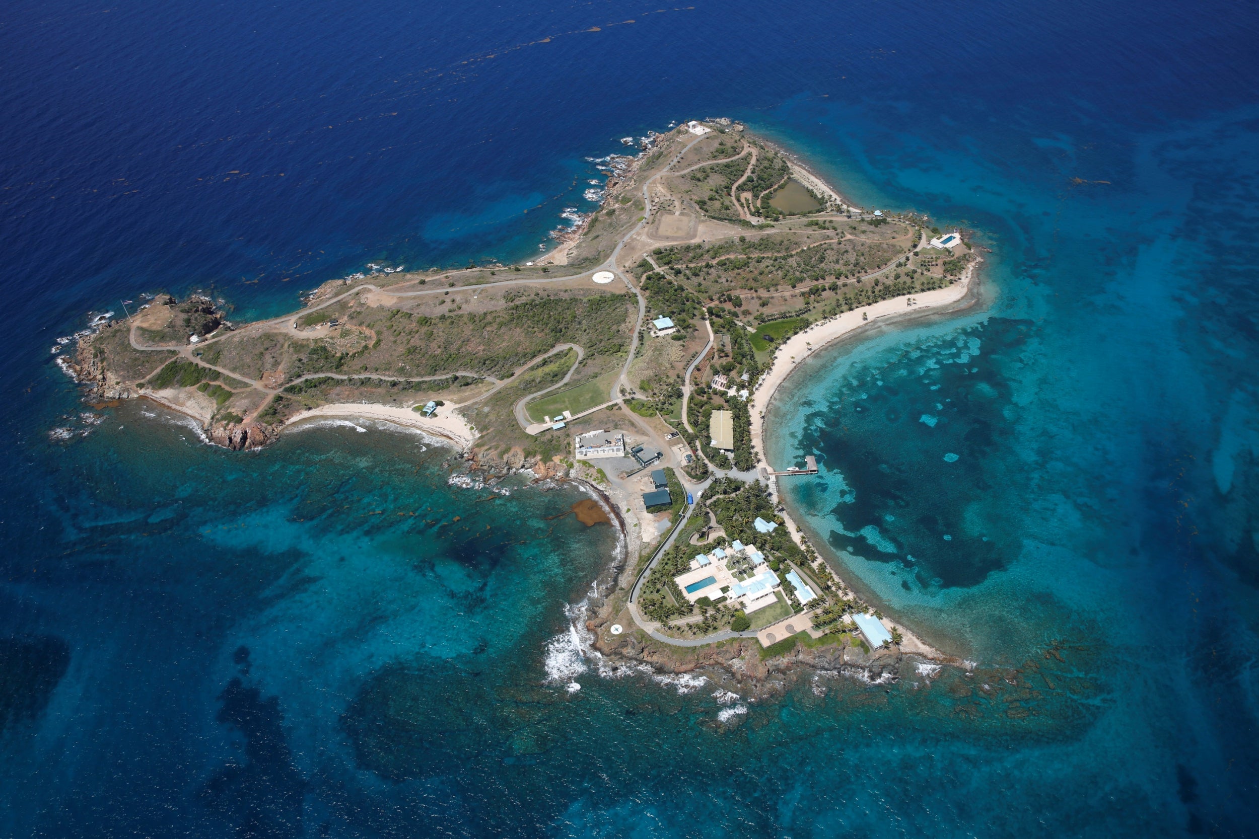 Little St James Island, one of the properties of financier Jeffrey Epstein, is seen in an aerial view in July