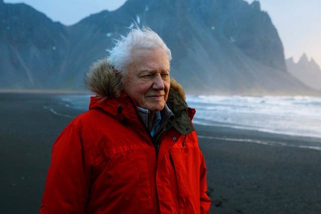 This image released by BBC America shows David Attenborough in Iceland