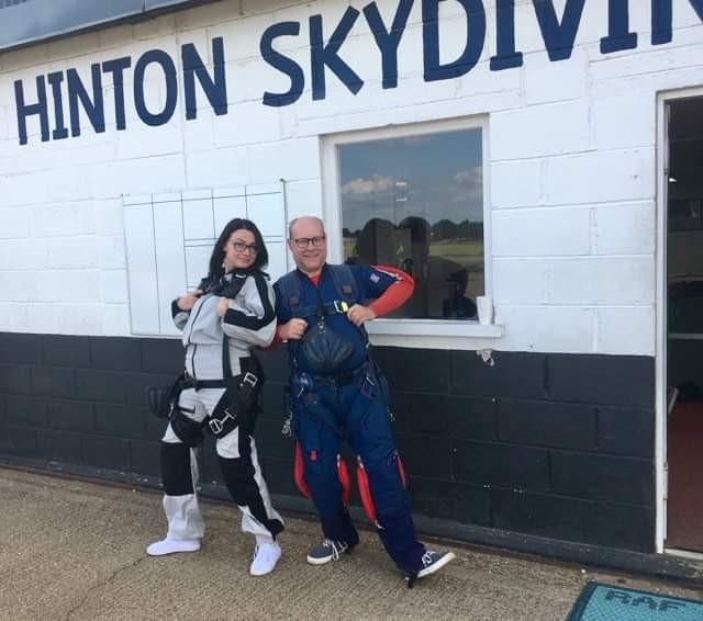 Kim and fund supporter Ian Billings ahead of the anniversary sky dive