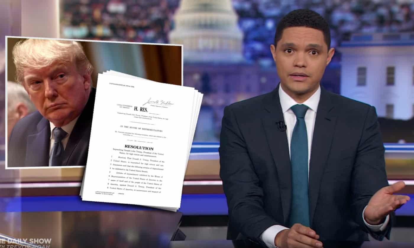 Trevor Noah above mocks the note on NBC’s The Late Night show