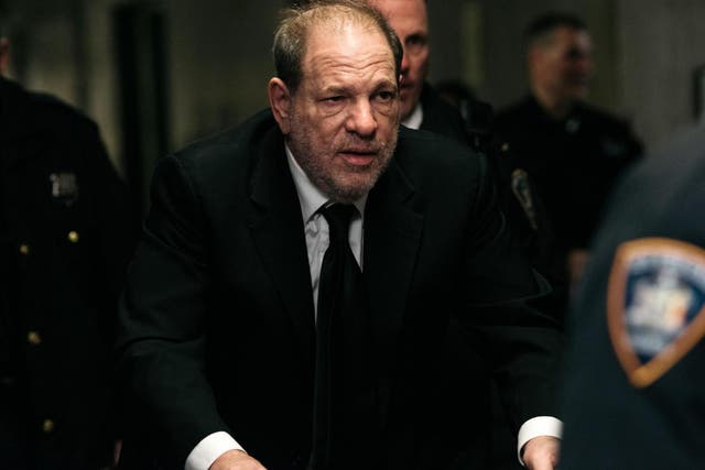 Harvey Weinstein enters court for his criminal trial on 16 January 2020 in New York City.