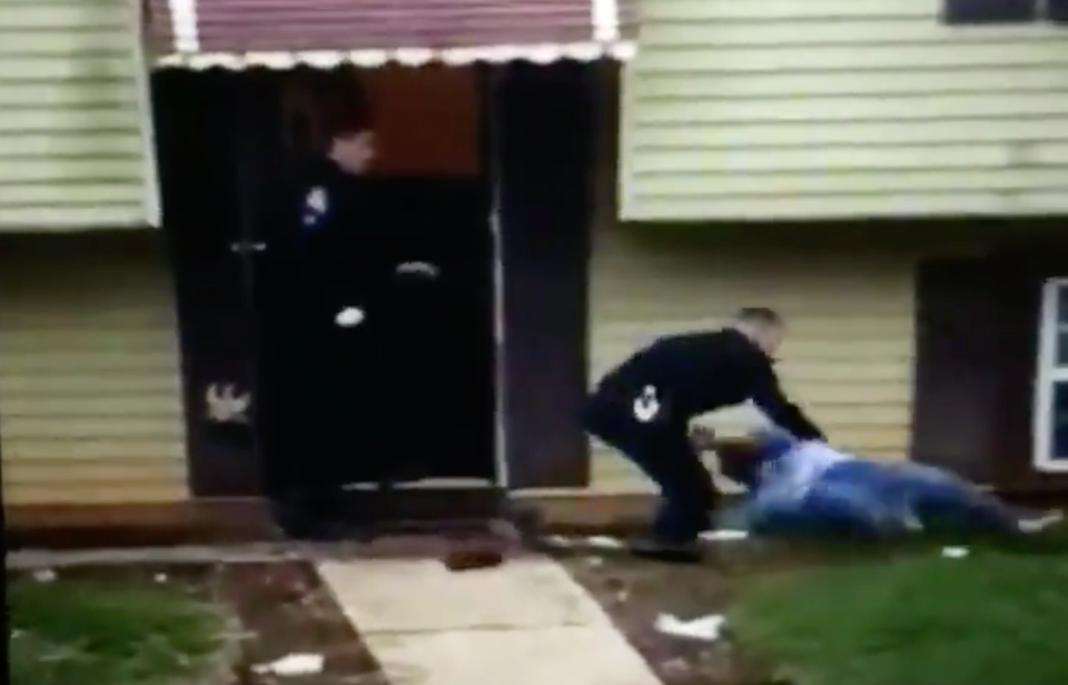 A screenshot shows the moment the grandmother was thrown to the ground