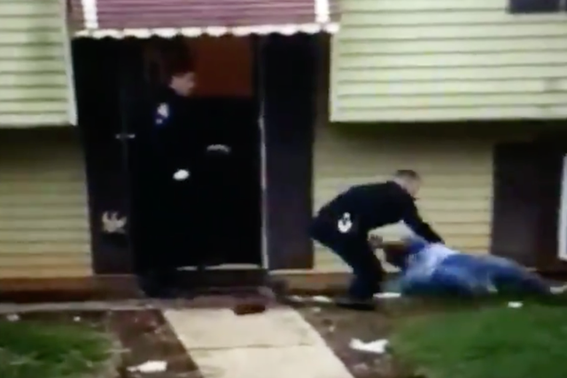 A screenshot shows the moment the grandmother was thrown to the ground