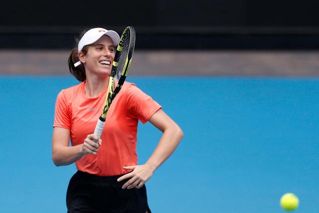 Johanna Konta practices ahead of the 2020 Australian Open