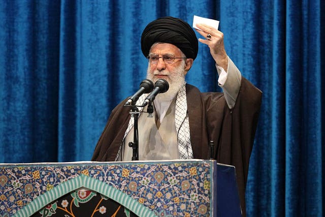 Supreme Leader Ayatollah Ali Khamenei delivers a sermon during Friday prayers in the capital Tehran
