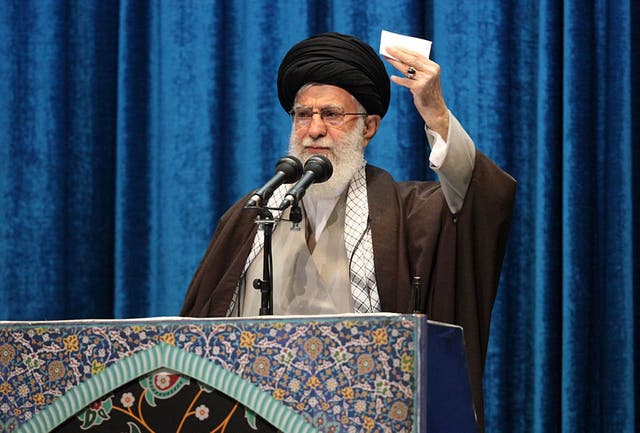 Supreme Leader Ayatollah Ali Khamenei delivers a sermon during Friday prayers in the capital Tehran