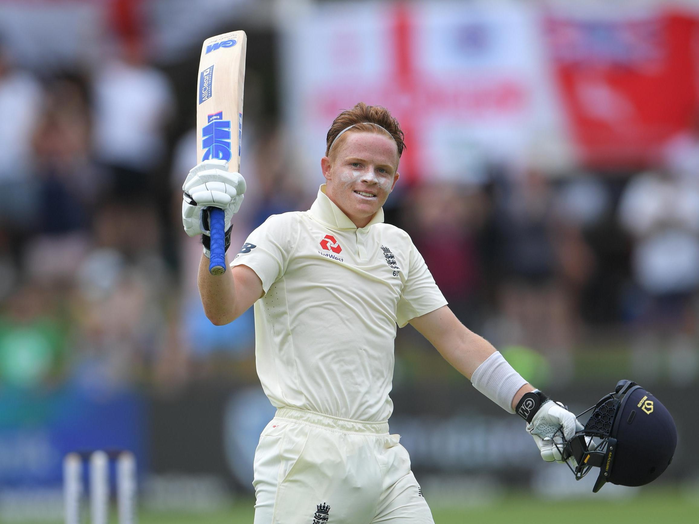 The England youngster celebrates hitting his hundred