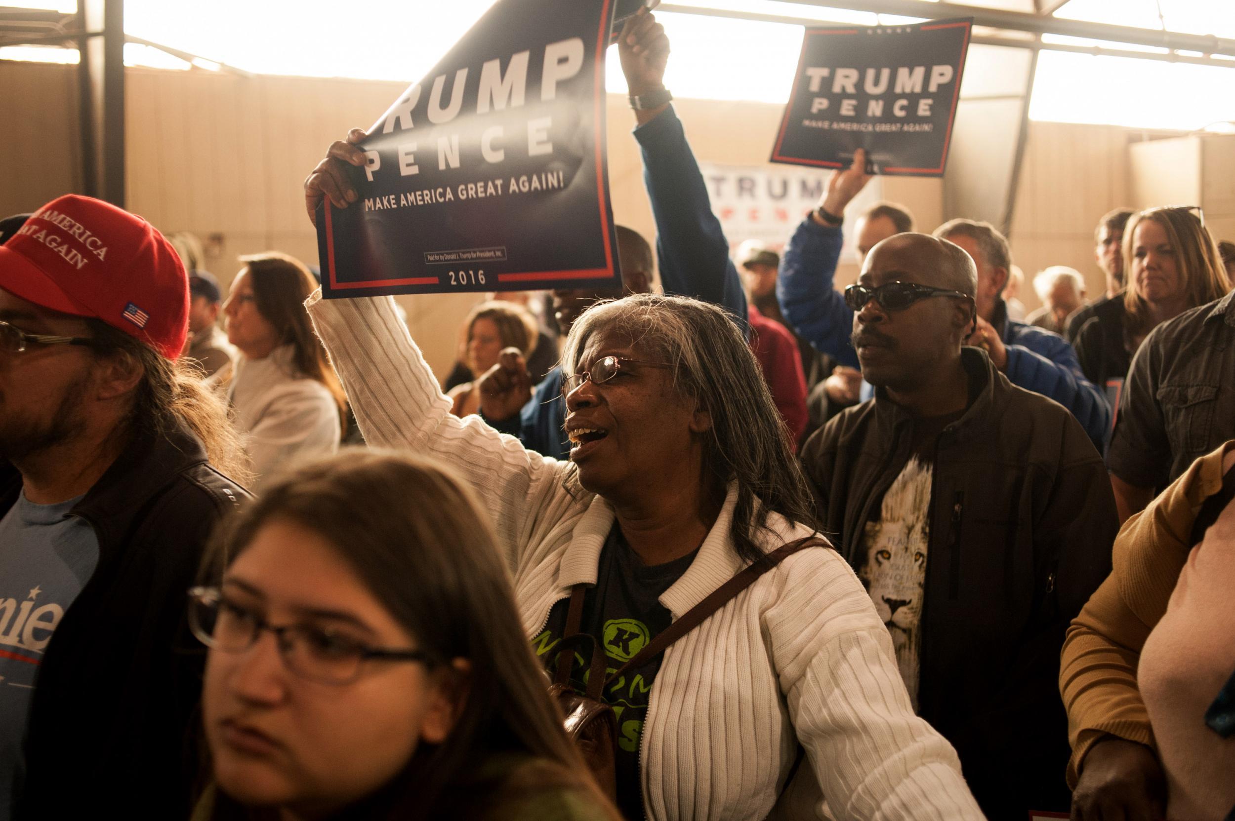 Mary Burney of Colorado Springs cheers during a rally for Republican presidential candidate Donald Trump on October 18 2016 in Colorado Springs Colorado (Theo Stoomer/Getty images)