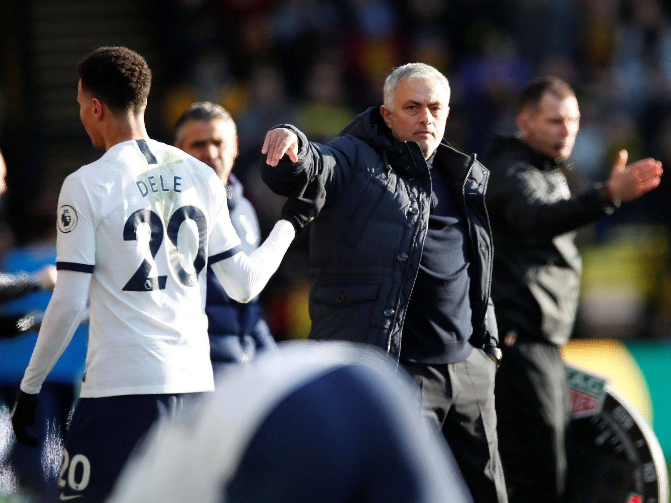 Jose Mourinho reacts as Dele Alli is taken off