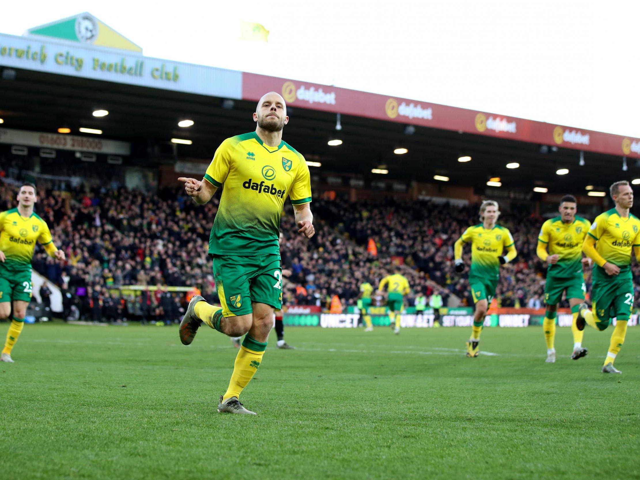 Teemu Pukki celebrates scoring what proved to be the winner