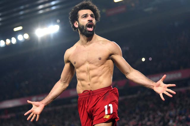 Mohamed Salah of Liverpool celebrates after scoring