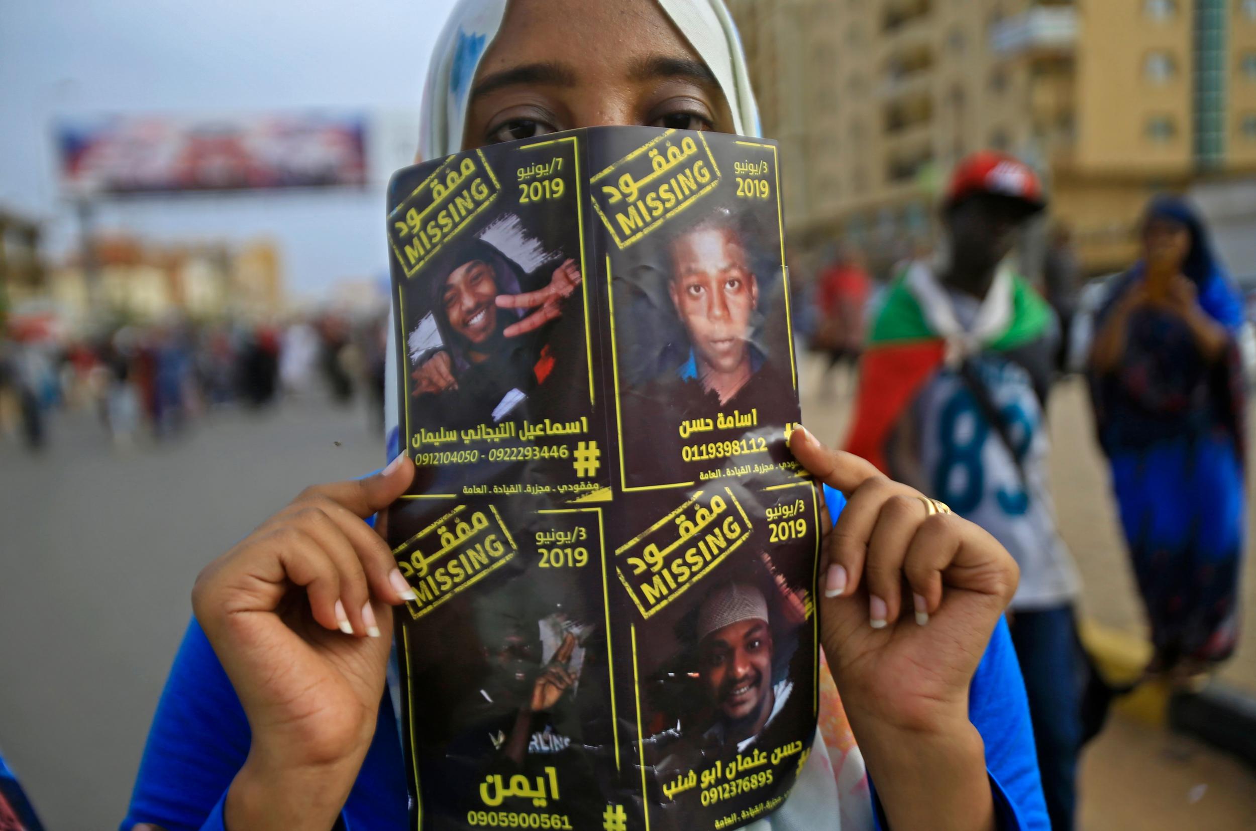 Sudanese protester Ismail, who vanished in June, features on a missing poster