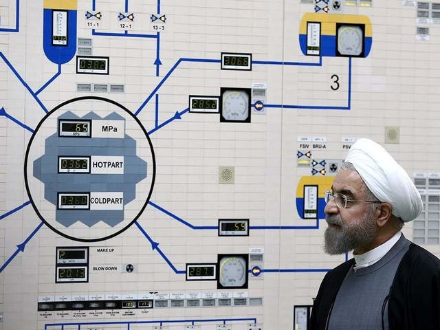 Iranian president Hassan Rouhani visiting the Bushehr nuclear power plant in the city of Bushehr, southern Iran