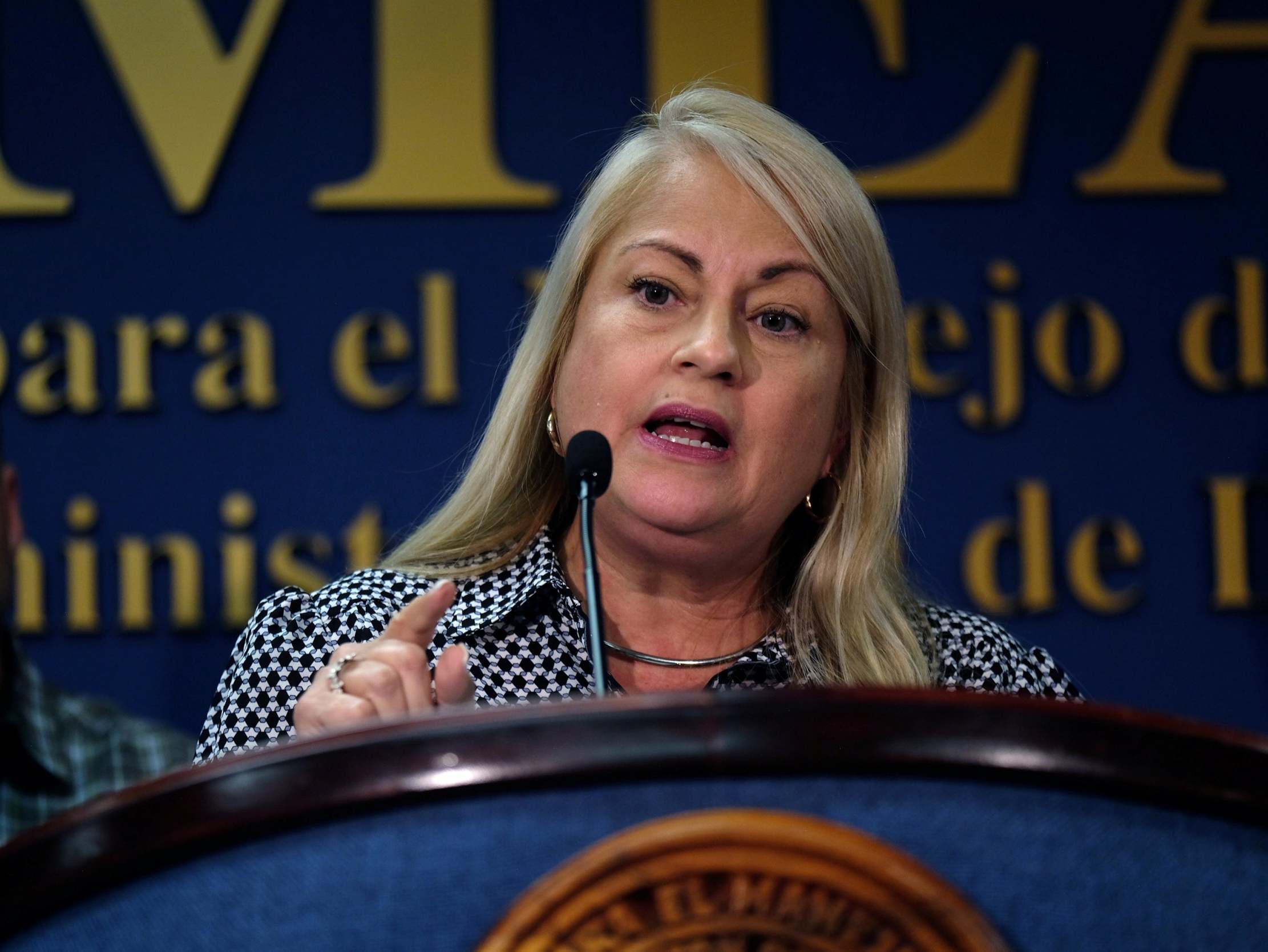 Puerto Rico's governor Wanda Vazquez speaks at a news conference in San Juan, Puerto Rico