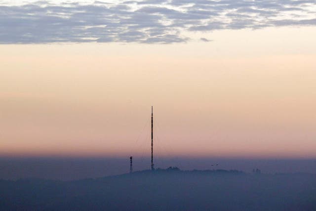 A mast is surrounded by mist near Thame in Oxfordshire, 20 January, 2020.