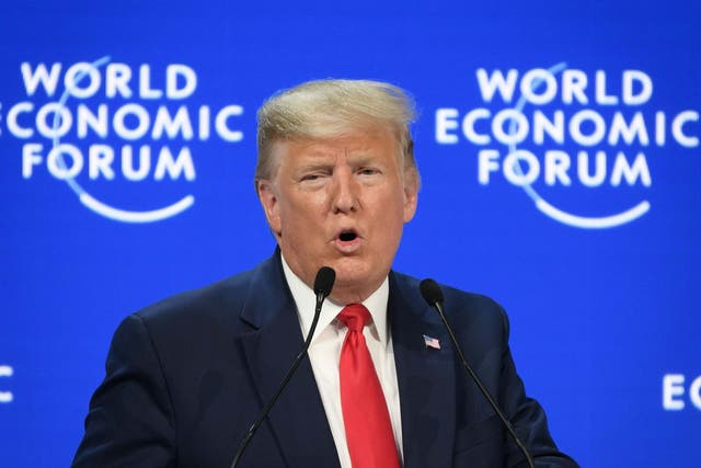 Donald Trump addresses the World Economic Forum at the congress centre in Davos