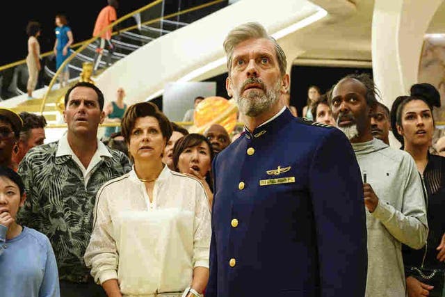 Cosmic jokes: Hugh Laurie plays the ship’s captain in the ‘spacecom’