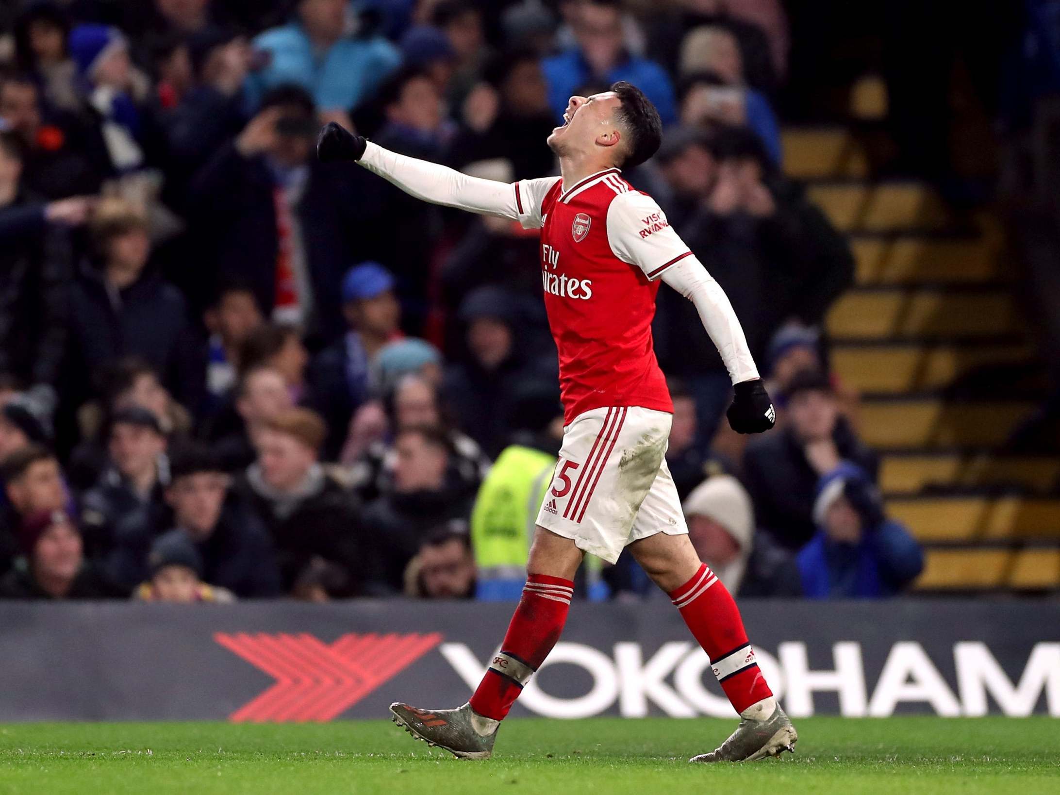 Gabriel Martinelli celebrates after scoring Arsenal's first goal