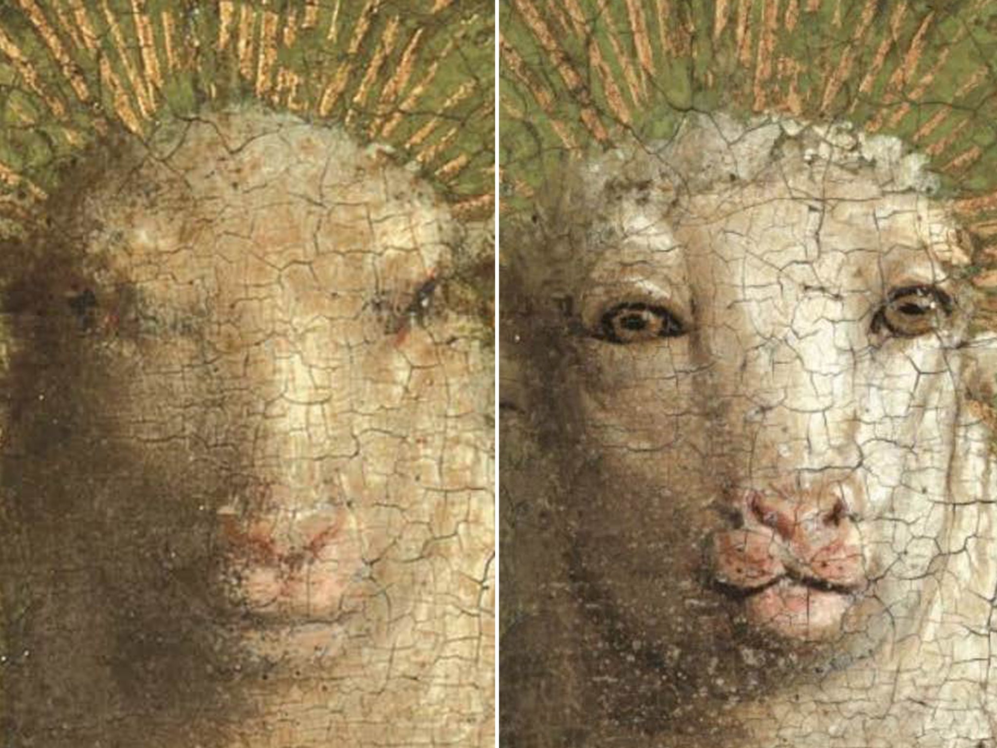 Priceless 15th century artwork restored with humanoid sheep face prompts derision and debate The Independent The Independent