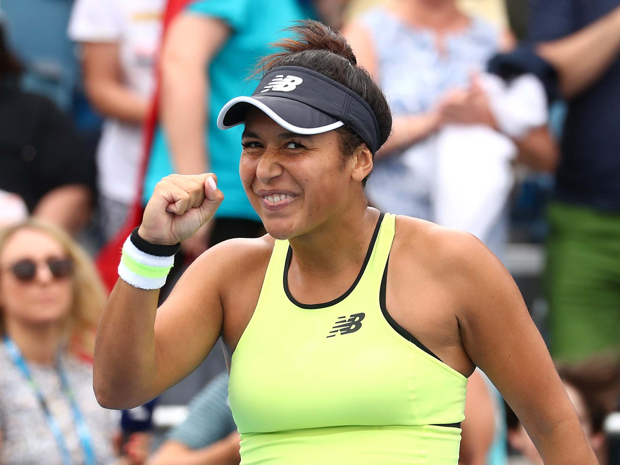 Heather Watson celebrates her first round win at the Australian Open