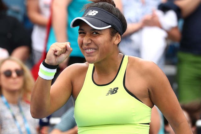 Heather Watson celebrates her first round win at the Australian Open