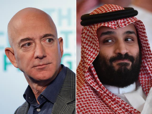 Jeff Bezos (left) and Saudi Arabia's crown prince Mohammad bin Salman