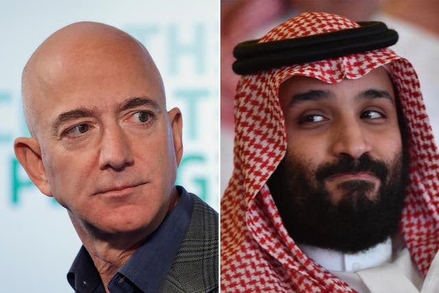 Jeff Bezos (left) and Saudi Arabia's crown prince Mohammad bin Salman