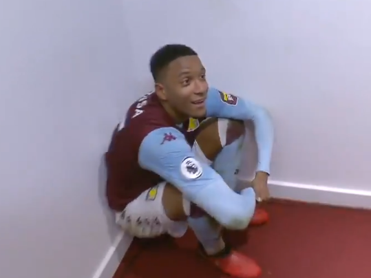 Ezri Konsa reacts to discovering he did not score his first Premier League goal for Aston Villa