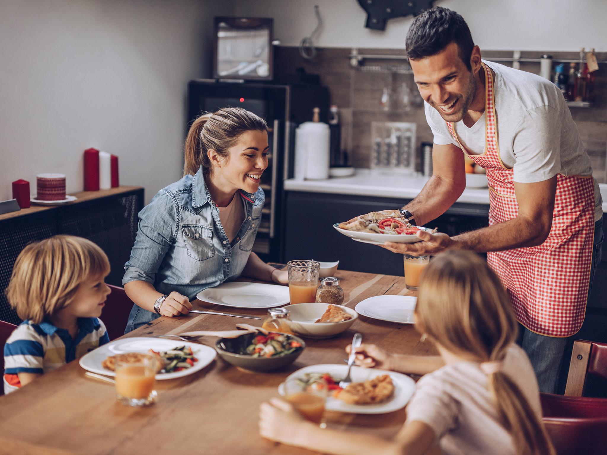 Families often rush through dinner to get work or homework done