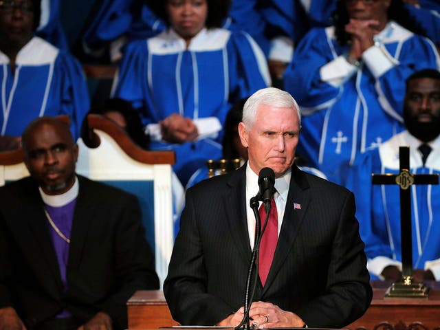 Mike Pence speaks to the congregation of the Holy City Church of God In Christ