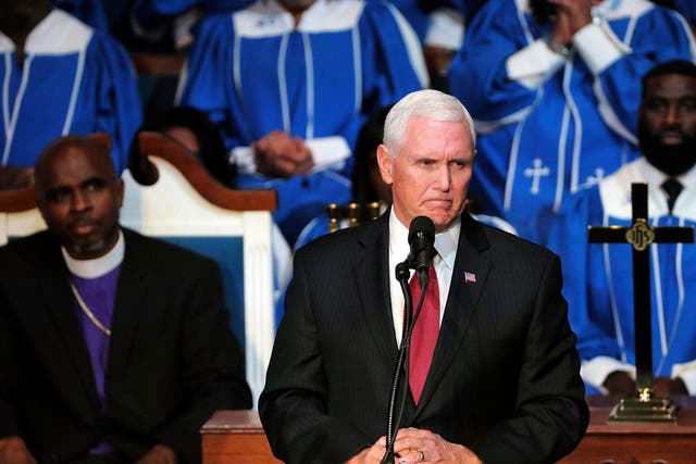Mike Pence speaks to the congregation of the Holy City Church of God In Christ