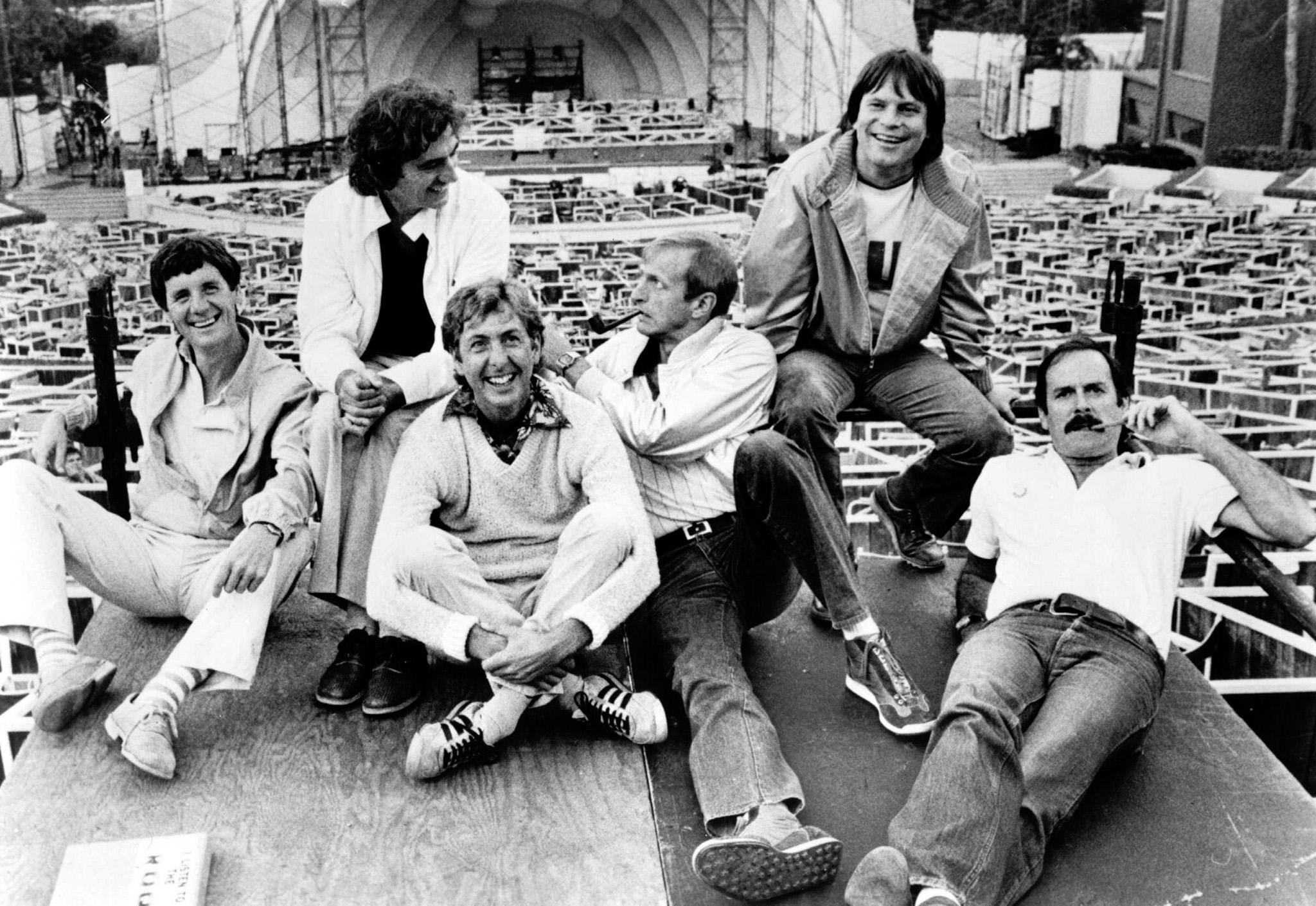 From left to right: Michael Palin, Terry Jones, Eric Idle, Graham Chapman, Terry Gilliam and John Cleese in 1982