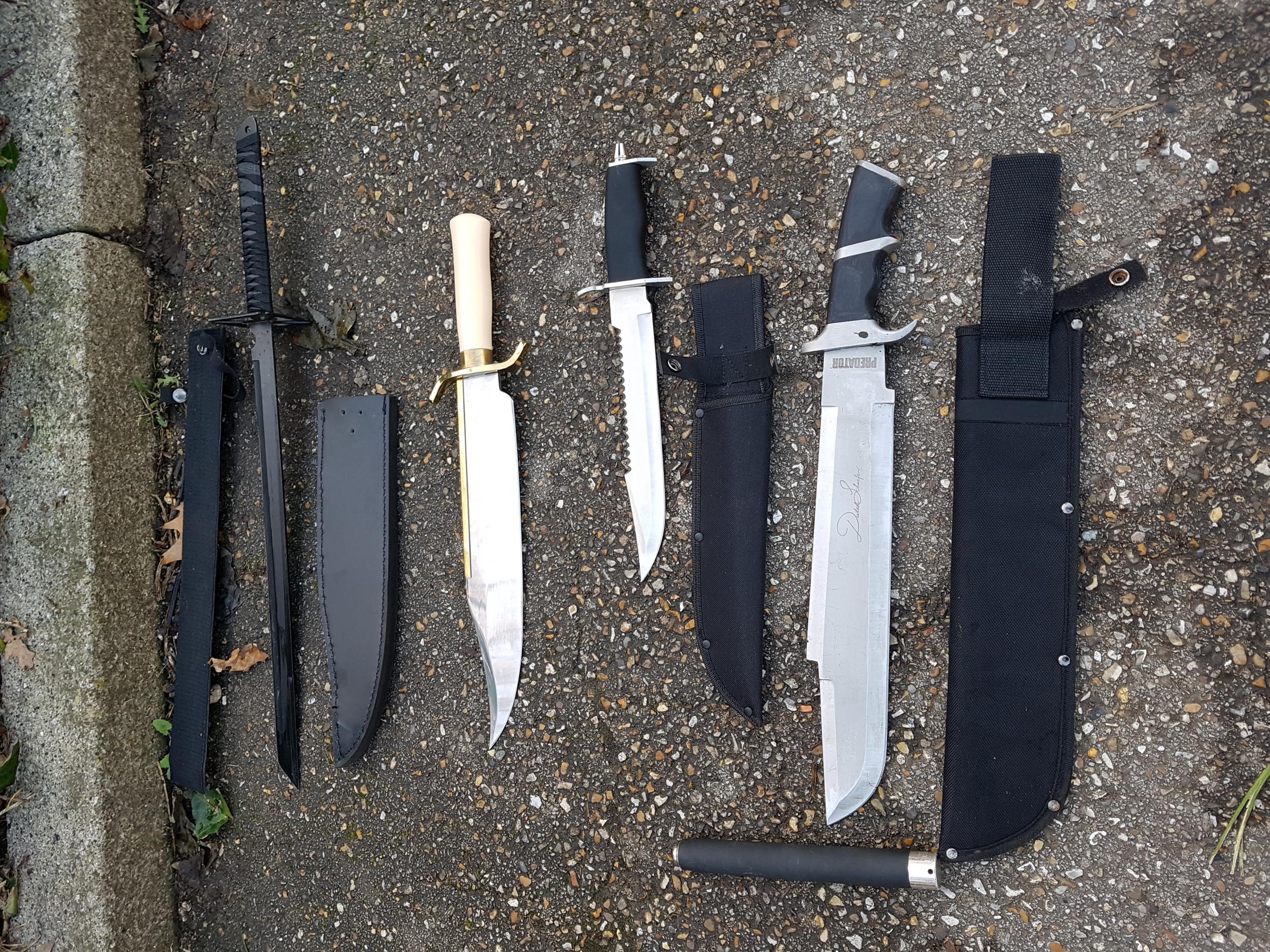Knives recovered from hedges in a playground and surrounding park in Crouch Hill, London, in January 2020