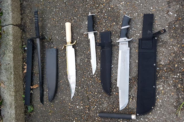 Knives recovered from hedges in a playground and surrounding park in Crouch Hill, London, in January 2020