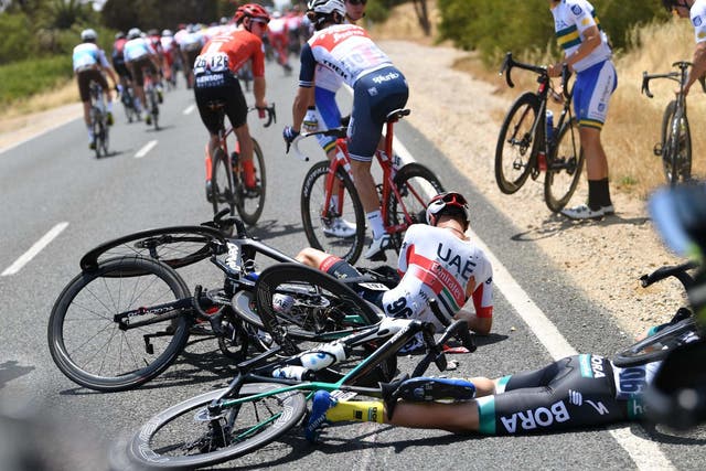 One of the many crashes during the Tour Down Under