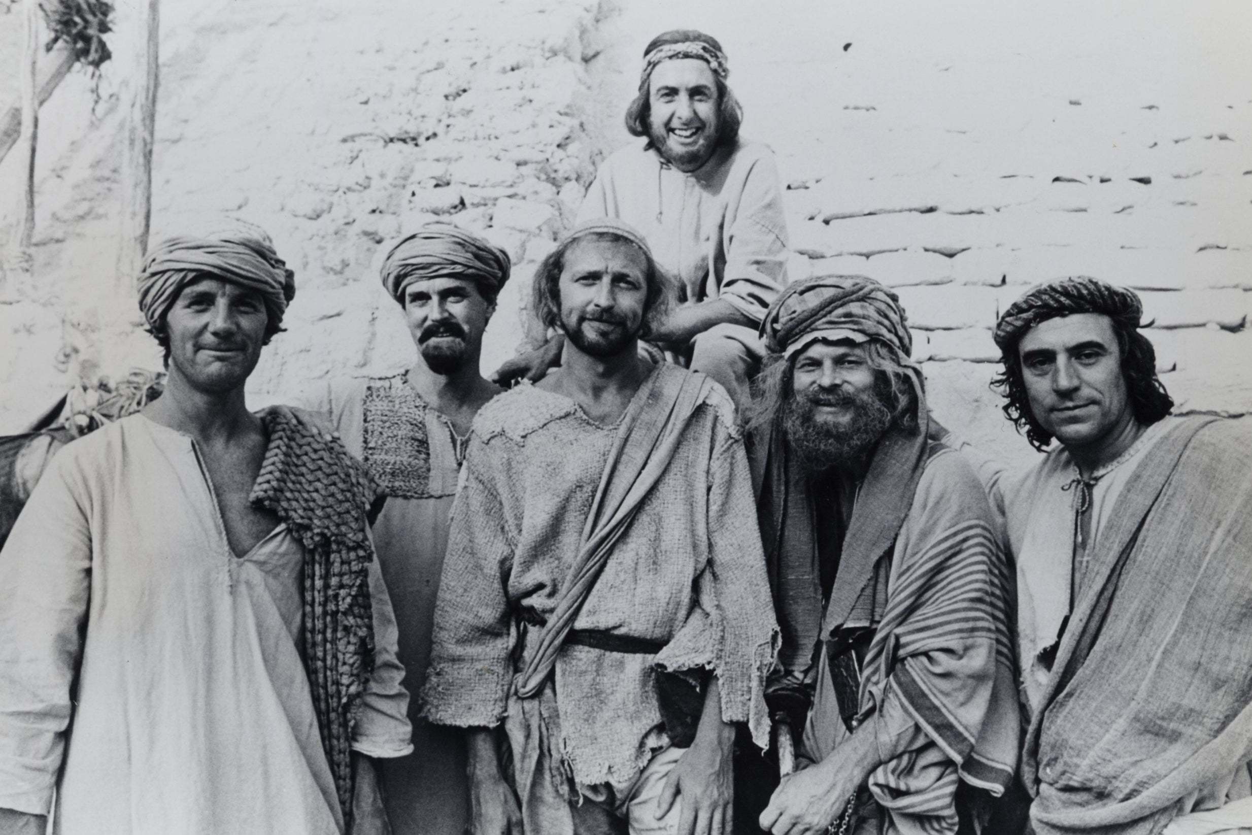 Jones (far right) with his Python colleagues on the set of ‘Life of Brian’