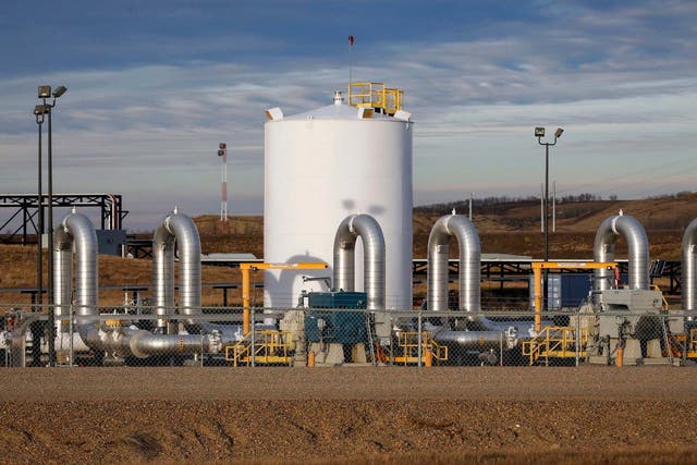 This November 2015 file photo shows the Keystone pipeline facility in Hardisty, Alberta