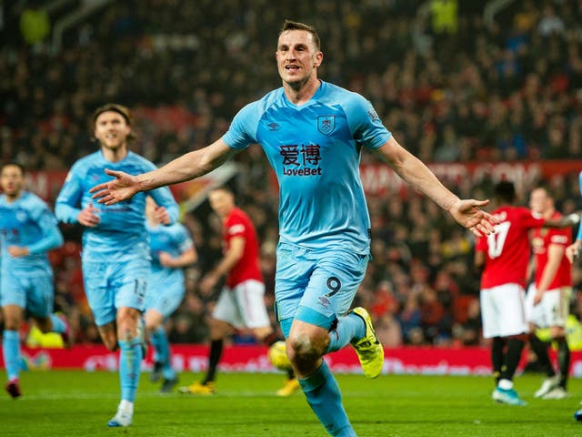 Chris Wood celebrates putting Burnley in front at Old Trafford