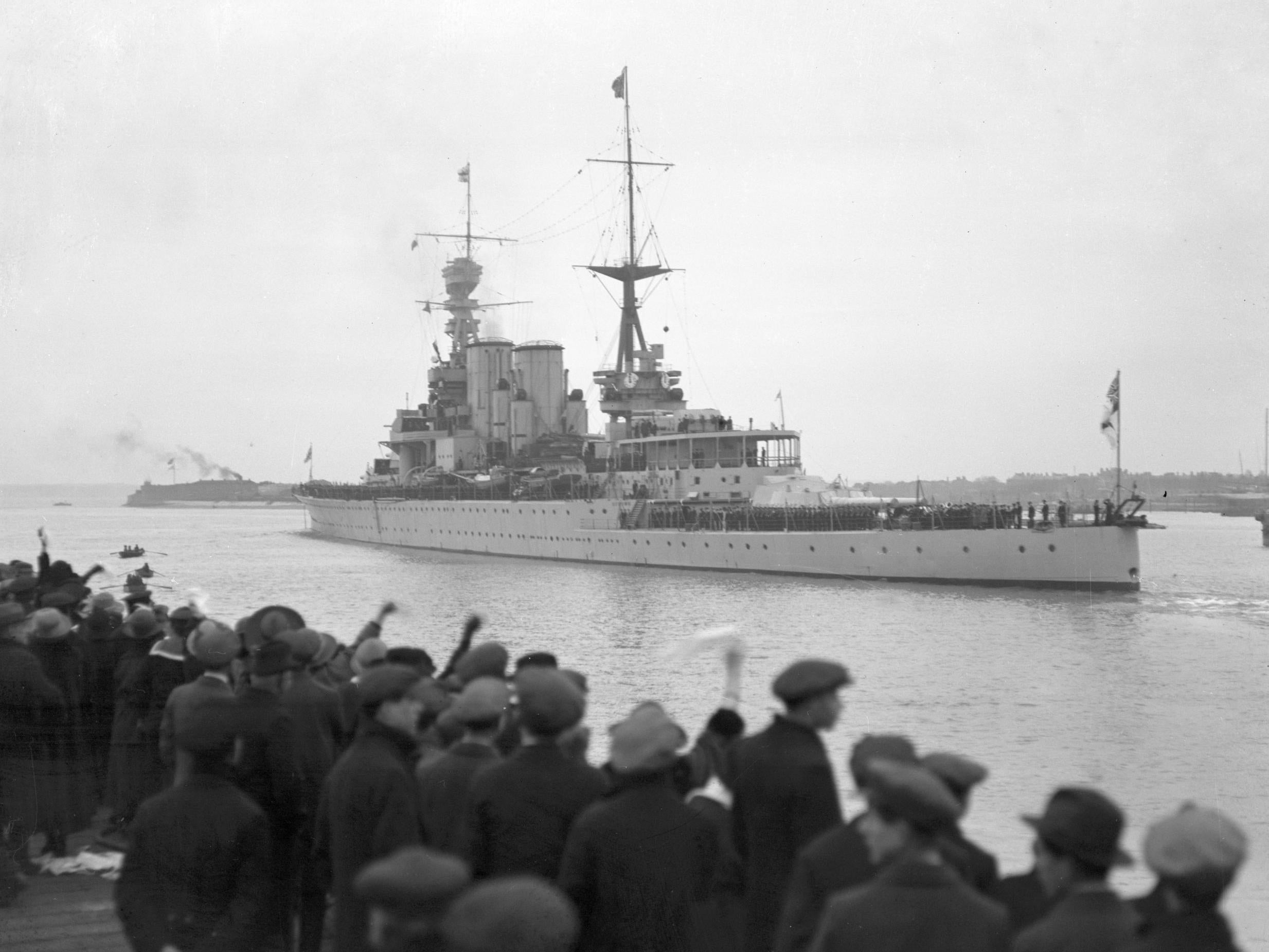 HMS Renown steams out of Portsmouth for the empire tour in 1920 (PA)