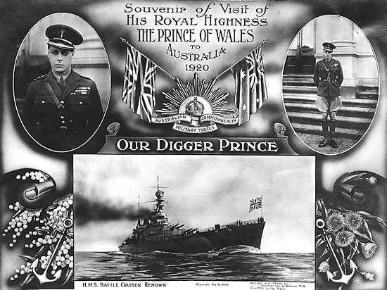 This souvenir from the prince’s 1920 cruise utilises the nickname ‘Digger Prince’ given to Edward by Keith Murdoch during the war