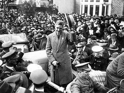 The prince greets the public outside the Anzac Hotel, Launceston