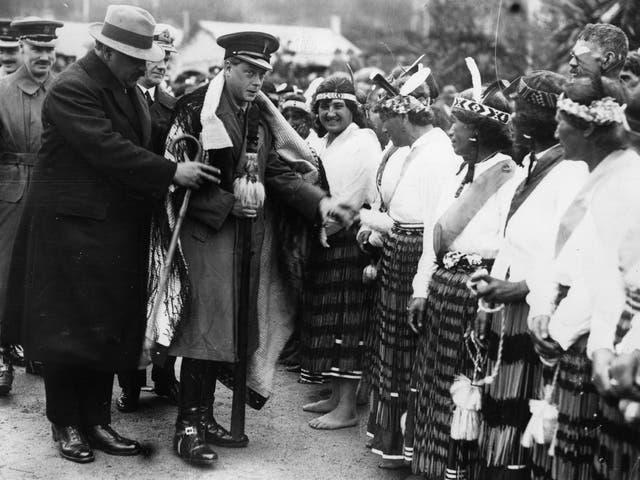 Edward, Prince of Wales, greets Maori women at a reception held in his honour during the 1920 tour of New Zealand