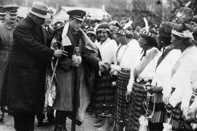 Edward, Prince of Wales, greets Maori women at a reception held in his honour during the 1920 tour of New Zealand