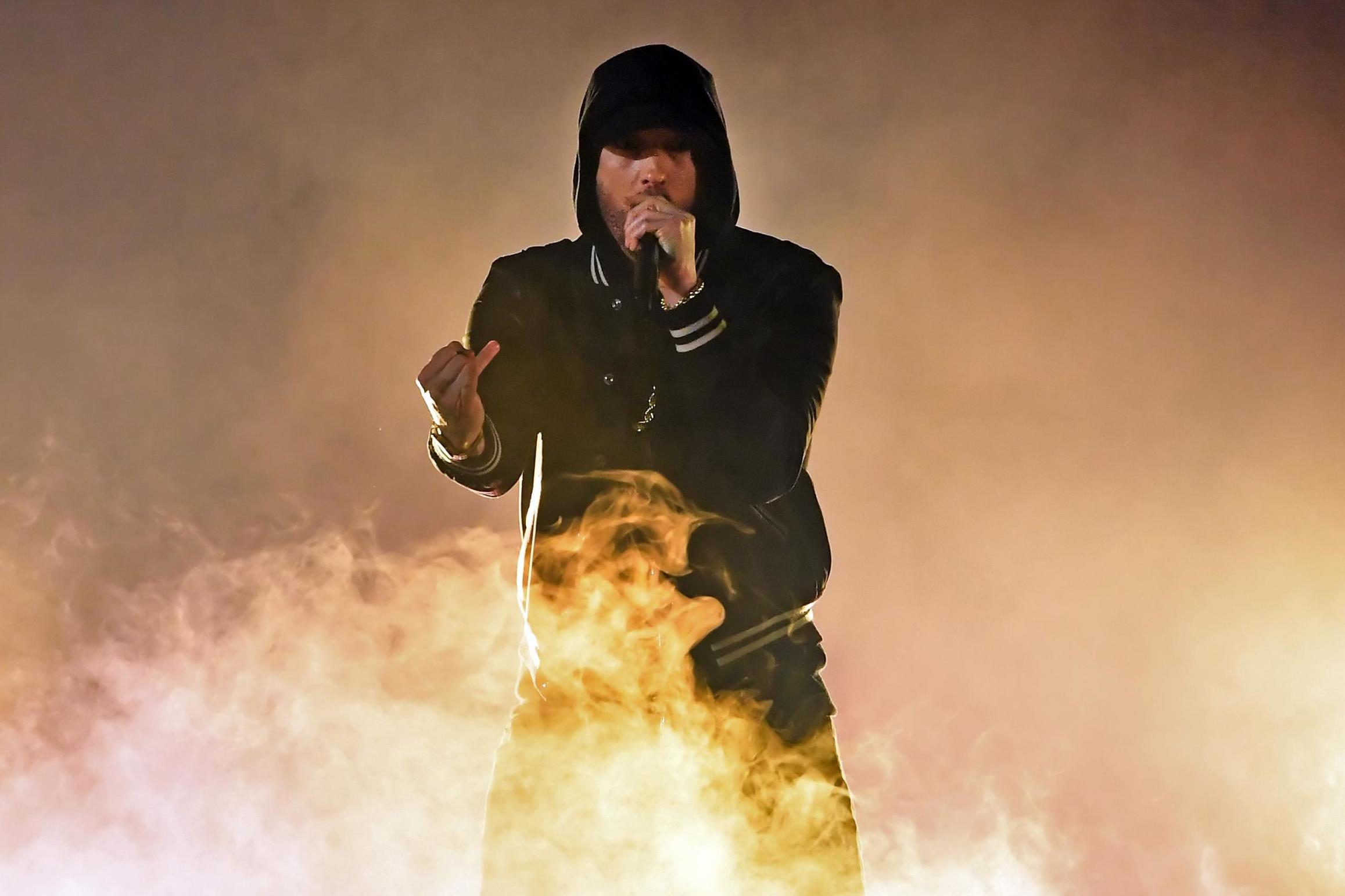 Eminem performs on 11 March 2018 in Inglewood, California.