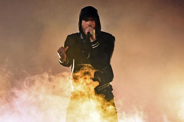 Eminem performs on 11 March 2018 in Inglewood, California.