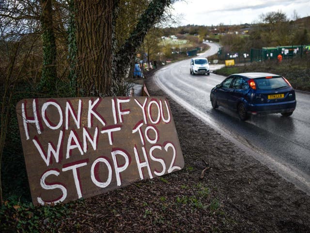 An anti-HS2 sign in Harefield, Greater London